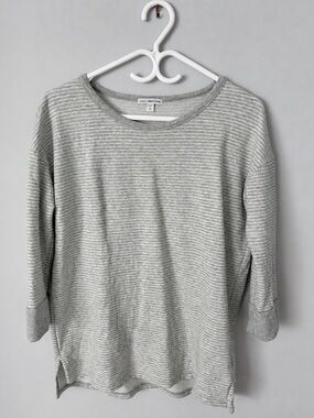 James Perse Gray Stripe 3/4 Sleeve Scoop Neck Tee | Size 2 (Medium)